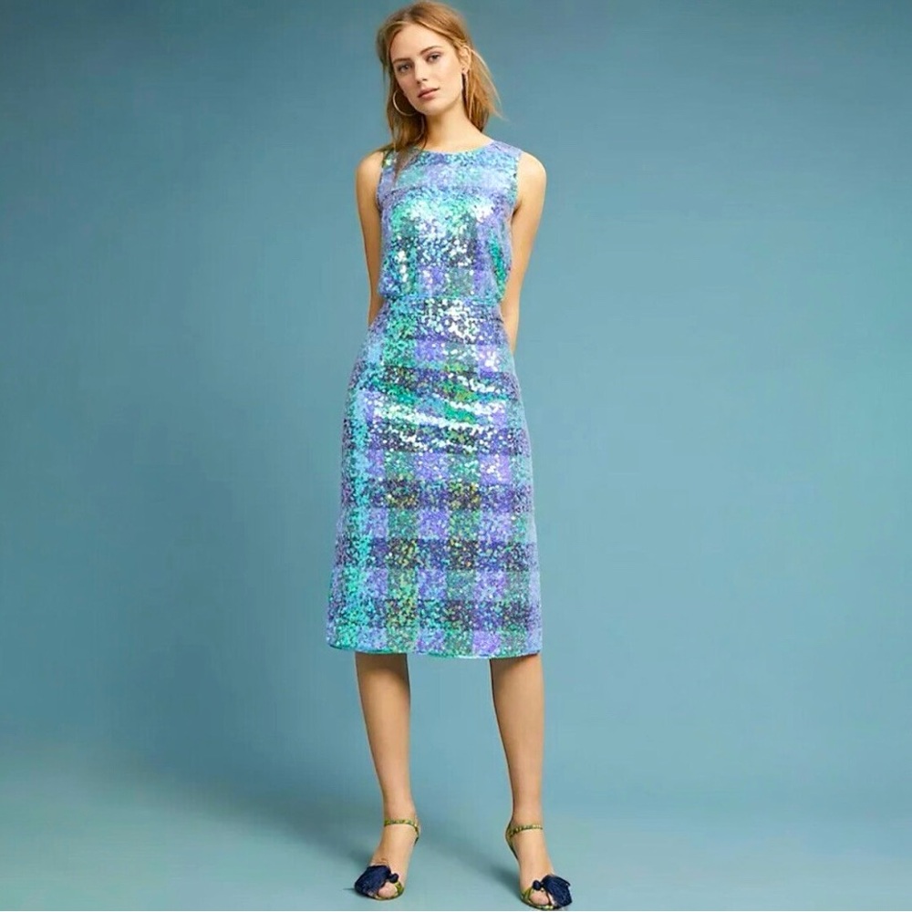 Anthropologie Maeve Sequin Plaid Palette Blue Skirt NWT - Picture 3 of 15